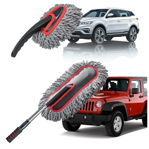 YeewayVeh 2-Pack Car Duster Kit, Microfiber Scratch-Free, Gray/Red - color: Gray / Red, size: 2 Pack