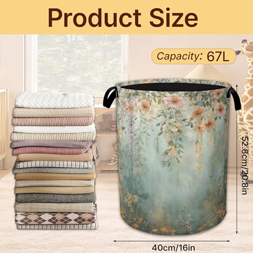 Flower Collapsible Laundry Basket,Spring Scene Waterproof Oxford Cloth Hamper with Handles,Portable Storage Organizer for Laundry Room Bedroom - color: Flower,Spring Scene