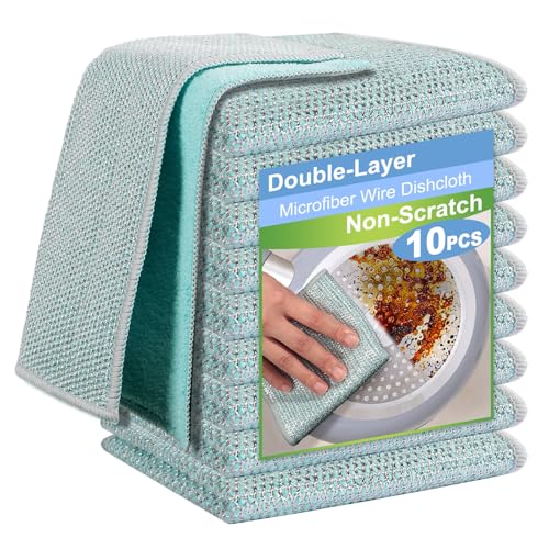 10pcs New Upgrade 2-Layer Microfiber Wire Dishcloth,Blue - color: 10pcs Blue