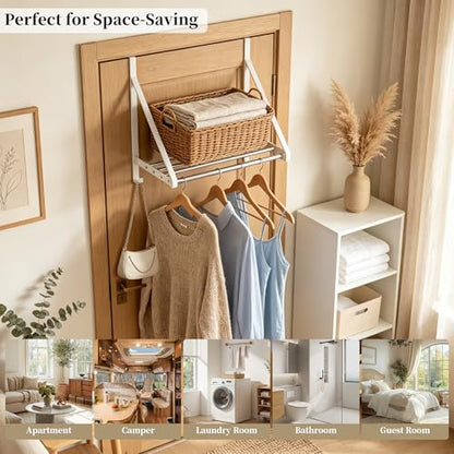 Over Door Clothes Drying Rack 13"-23" Length No Drill for Apartment Rental - color: White
