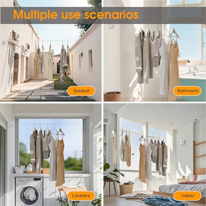 Retractable Heavy Duty Clothesline - Wall Mounted Indoor and Outdoor Laundry Drying Solution, 15.7ft Anti-Sagging Stainless Steel Rope (White) - color: White