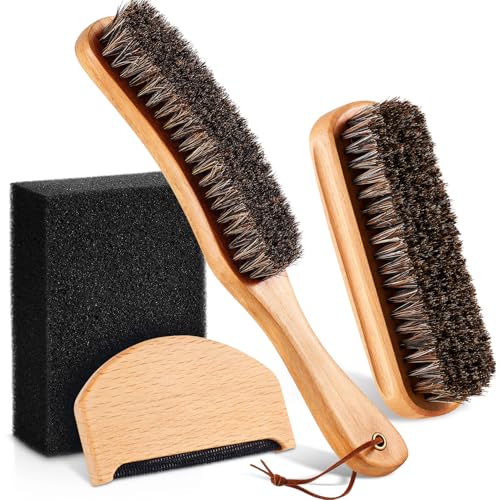 4 Pcs Horsehair Felt Hat Brush Kit with Cleaning Sponge Cowboy Clean Hat Wood Fedora Hat Cleaning Set Baseball Cap Lint Brush Remove Dust for Hair Furniture Suits Clothes(Style H) - style: Style H