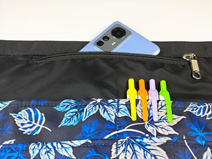 Bafelia Waterproof Server Apron for Women with 7 Pockets - color: Blue Leaves