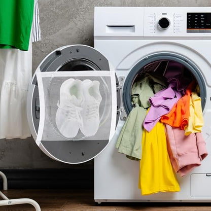 2pcs Washing Machine Shoe Bag, Sneaker Dryer Bag for Front Loading Dryer, Reusable Mesh Laundry Bags for Shoes With Zipper for Most Dryer Machines Door White