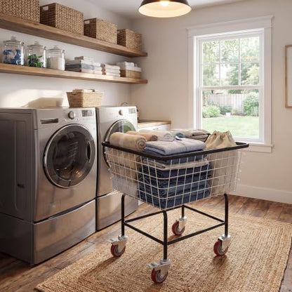 Rolling Laundry Cart with Wheels, Durable Metal, 2.5-Bushel - size: 2.5 Bushel