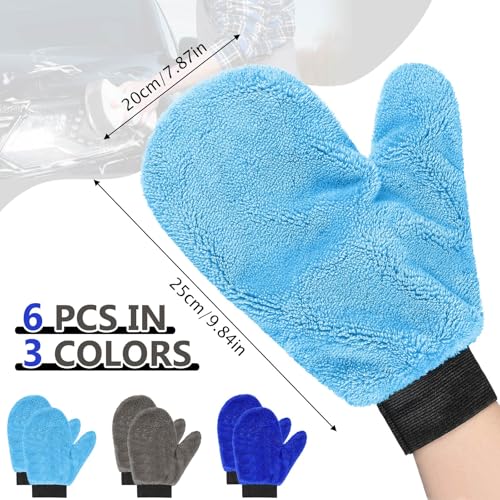 Teenyyou 6 Pcs Car Wash Mitts Microfiber, Blue, Grey, 9.84 x 7.87 Inch - color: Blue, Grey, size: 9.84 x 7.87 Inch