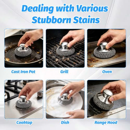 50Pcs Steel Wool Scrubber with 2 Handles, Stainless Steel Scrubber Pads for Dishes, Pots, Pans, Grill, Oven, Kitchen Cleaning, Rust Resistant Heavy Duty Scouring Pads