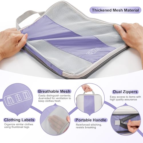 OlarHike 10 Set Compression Packing Cubes for Travel Essentials,Compressible Expandable Space Saver Bags for Organizing Clothes,Luggage Suitcase Garment Bags with Over 1000 pcs Mesh Holes(Purple Gray) - color: Purple Gray