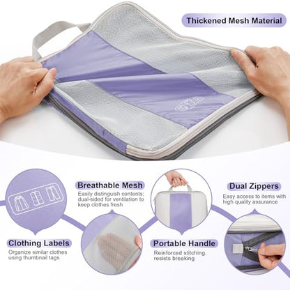 OlarHike 10 Set Compression Packing Cubes for Travel Essentials,Compressible Expandable Space Saver Bags for Organizing Clothes,Luggage Suitcase Garment Bags with Over 1000 pcs Mesh Holes(Purple Gray) - color: Purple Gray