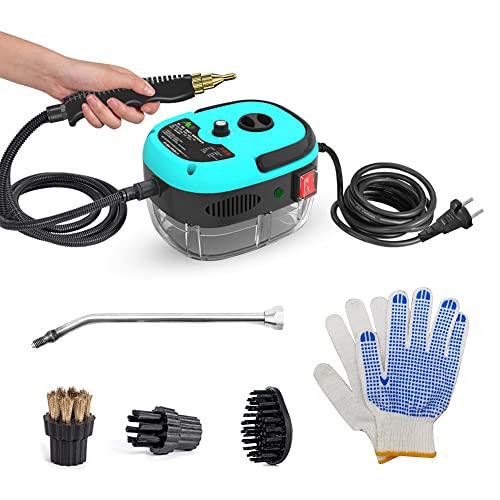 Portable Handheld Steam Cleaner High Temperature Pressurized Steam Cleaning Machine with Brush Heads and Gloves for Kitchen Furniture Bathroom Car - color: azul