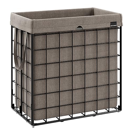 SONGMICS Laundry Hamper, Collapsible, 29 Gal. (110L) - color: Black + Camel Brown, size: 110 L