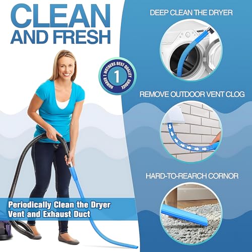 Upgraded Dryer Vent Cleaner: Universal Vacuum Hose Attachment Fits All Vacuums Cleaner, Deep Cleaning Tools for Clogged Ducts & Lint Removal - color: Blue(Hose Only)