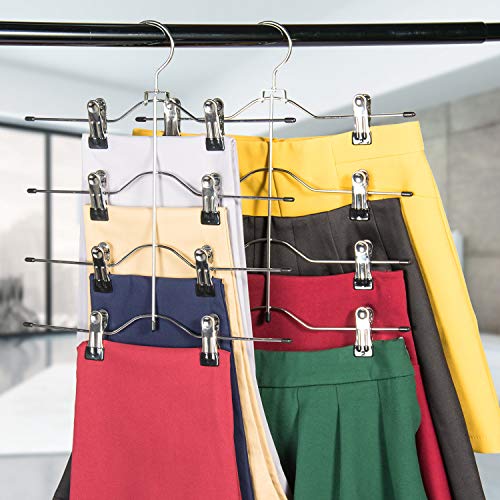 Multi Layer Pants Hangers, 4 Tier Skirt Hangers with Adjustable Clips, Non Slip Space Saving Closet Organizer Heavy Duty 360 Degree Swivel Hook, Great for Slack, Trouser, Jeans(Black) - size: 4 Tier