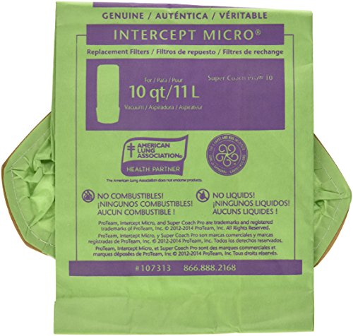 Proteam SuperCoach Vacum Bags, Commercial-Grade Proteam SuperCoach Pro 10 Vacum Bag Filters -- Traps Dangerous Invisible Airborne Particulates
