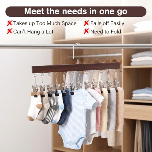 3 PCS Closet Organizer with 12 Clips, Space Saving Legging Hanger 360° Rotating Metal Clip with Silicone Lining Hanger with Clips for Short Skirts,Socks,Bras, Shorts, Underwear, Ties