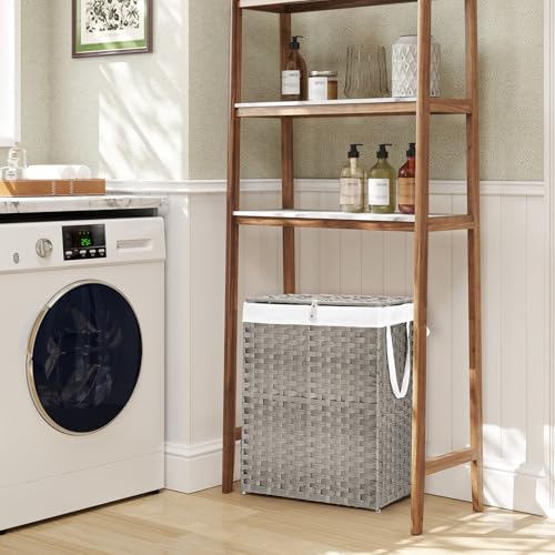 NEWBULIG Laundry Hamper with Lid, 23.8 Gallon (90L) Wicker Clothes Basket, Double Clothes Basket Organizer for Bedroom, Bathroom & Laundry Room, Grey - color: Grey, size: 23.8 Gal