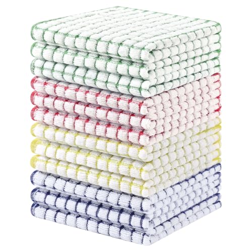 Homaxy 12 Pack Terry Kitchen Dish Cloths, 12"x12", Blue/Yellow/Red/Green - color: Blue/Yellow/Red/Green, size: 12 x 12 - 12 Pack