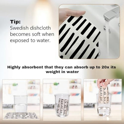 6 Pack Swedish Dishcloths Black White Kitchen Towels 18 - color: Multi 1521