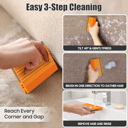 Mini Pet Hair Remover – 2025 Reusable Carpet Rake & Fur Scraper for Furniture, Car Interior, Hair Remover Brush for Bed, Couch, Home Surfaces Orange