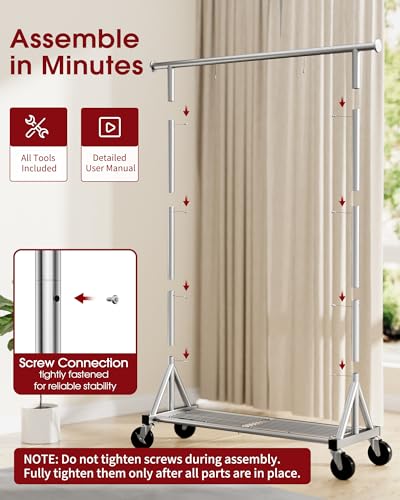 Sakugi Stainless Steel Clothes Rack Mesh Shelf, 42.5x16.5x65.9, Silver - color: Silver, size: 42.5" x 16.5" x 65.9"(1 Rod)
