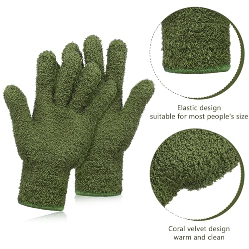 Patelai 2 Pairs Microfiber Gloves for plants Dusting Cleaning Glove Mittens House Cars Blinds Dusting(Olive Drab, Grass Green,Large) - color: Olive Drab, Grass Green, size: Large