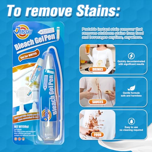 Bleach Pen for Clothes & Grout, 4 in 1 Dual-Tip Stain Remover Gel Pen with Precision Tip & Brush Head, Portable Travel-Size for White Laundry, Bathroom Tile Lines, Mold & Mildew, Clothing DIY, Lemon - size: 1.76 Fl Oz (Pack of 1)
