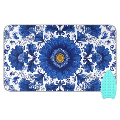 Ironing Mat Pad for Table Portable Travel Iron Blanket Ironing Board Covers Pressing Mat Heat Press Pads 27.6x47.2 Inches Blue and White Sunflowers33 - color: Blue and White Sunflowers33