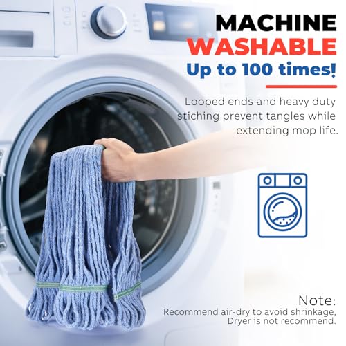 Onesimus 20 oz Mop Head Replacement, Industrial Mops for Floor Cleaning Heavy Duty 4-Ply Cotton Blend Looped End Wet Mop Refills 1.25 in Universal Headband Fit Most Handles, 6 Pack Large Blue - size: 6 Count (20 Ounce)