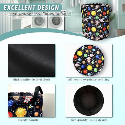 Funny Astronaut Laundry Basket Oxford Cloth Foldable Hamper 18.9x16.5In - color: Funny Astronaut Colorful Planet