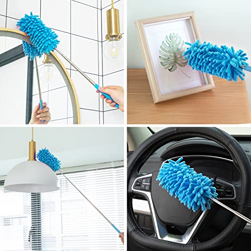 Duster for Cleaning, 10-29" Extension Pole, 2 Washable Heads, Blue - color: Blue, size: 2 Attachments