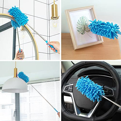 Duster for Cleaning, 10-29" Extension Pole, 2 Washable Heads, Blue - color: Blue, size: 2 Attachments