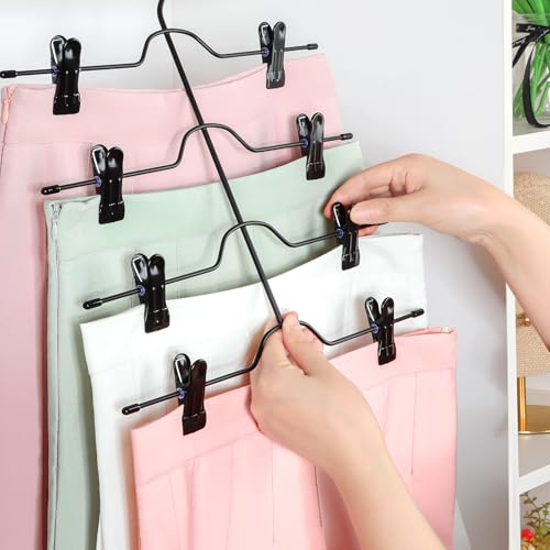 TOPIA HANGER 4 Tier Metal Skirt Hangers with Clips 80% Space Saving 2 Pack - color: All Black, size: 2 Pack