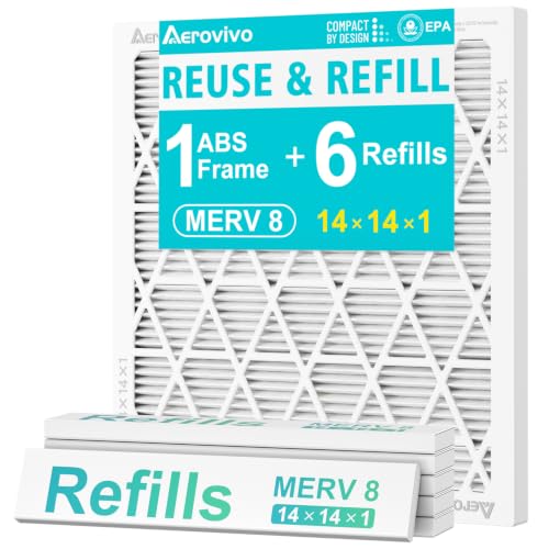 Refillable 14x14x1 Air Filter MERV 8, Reusable Frame & 6 Refills - size: 14" x 14" x 1"