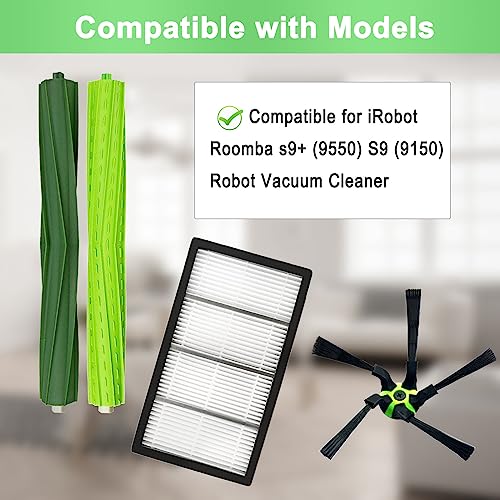 9 Pack Roomba s9 Replacement Parts Compatible for iRobot Roomba s9+ (9550) S9 (9150) Robot Vacuum Cleaner, 1 Set Rubber Brush,4 Filters,4 Side Brushes