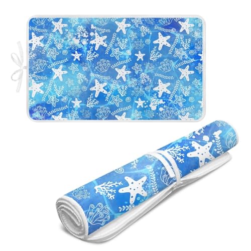 Ironing Mat Thickened Blue Stars Ironing Blanket Travel Portable Ironing Pad Travel Isolate Heat Pad Cover for Washer Dryer Table Top Countertop 32 x 16 Inch - color: Blue Stars