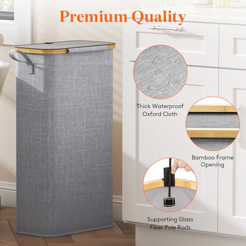 Lifewit 65L Slim Laundry Hamper with Lid and Removable Bag, Gray - color: Gray, size: 65L