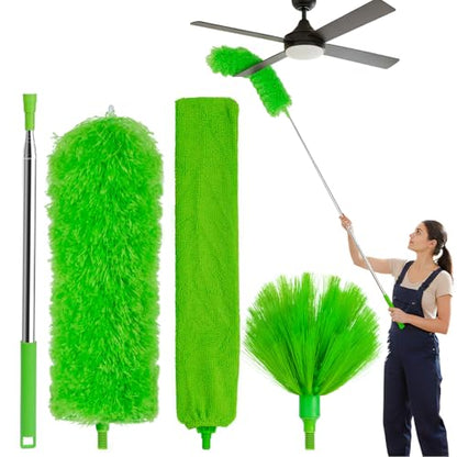 Cobweb Duster with Extension Pole, 3-in-1 Washable Cobweb Duster, Duster with 15-100-Inch Telescoping Pole, Bendable Design for high Ceiling, Fans, Blinds, Furniture