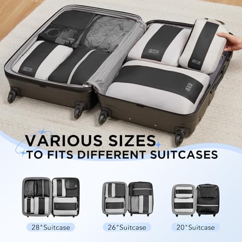 OlarHike 8 Set Compression Packing Cubes for Travel Essentials,Compressible Expandable Space Saver Bags for Organizing Clothes,Luggage Suitcase Garment Bags with Over 1000 pcs Mesh Holes(Black) - color: Black