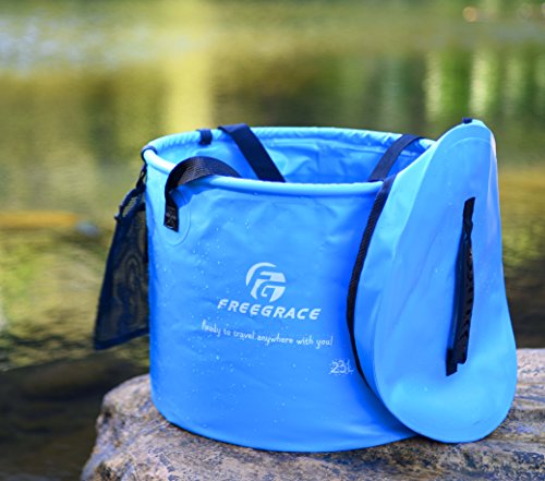 Freegrace Collapsible Water Bucket with Lid 23L Portable Camping Wash Basin - color: Sky Blue, size: 23L