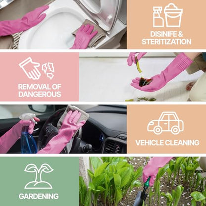 Mamison Rubber Dishwashing Gloves, Non-Slip Kitchen, Pink Large, 2 Pairs - color: Pink, size: Large (Pack of 2)