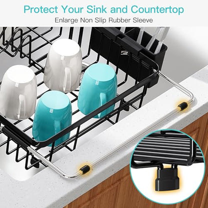 JASIWAY Black Dish Drying Rack Over the Sink with Utensil Holder - color: Black, size: For 12.5"-30"w Sink, Expandable