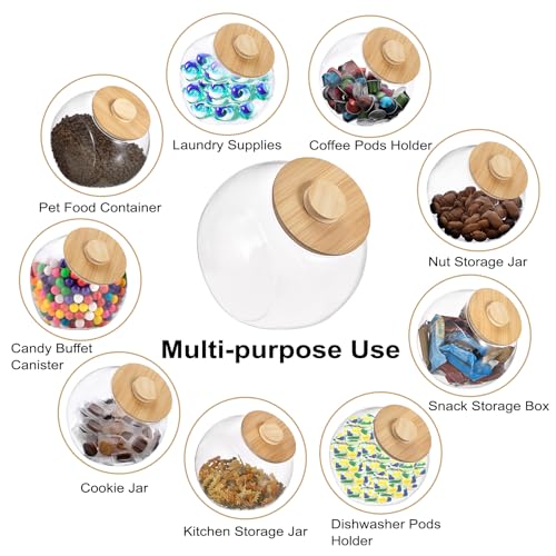 ELLDOO Clear Slanted Plastic Storage Jar with Bamboo Lid, Wide Mouth Laundry Pods Container Dishwasher Pods Holder, Coffee Pod Holder for Nespresso K Cup, Candy Cookie Jars for Coffee Bar Kitchen
