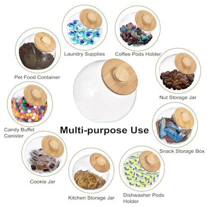 ELLDOO Clear Slanted Plastic Storage Jar with Bamboo Lid, Wide Mouth Laundry Pods Container Dishwasher Pods Holder, Coffee Pod Holder for Nespresso K Cup, Candy Cookie Jars for Coffee Bar Kitchen