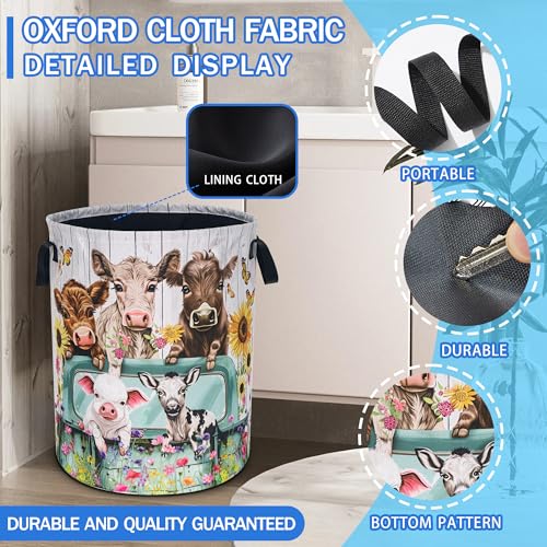 Farm Cow Pigs Laundry Basket Foldable Oxford Cloth Hamper 18.9 x 16.5 Inch - color: Farm Cow Pigs