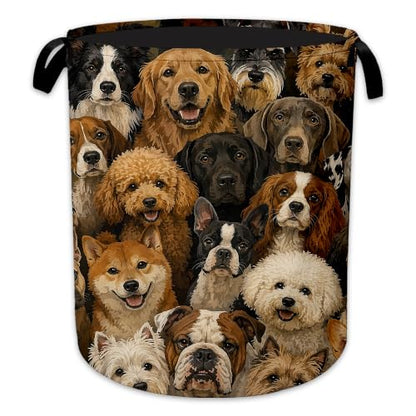 Laundry Hamper, Retro Dog Collapsible Cute Dog Laundry Baskets Waterproof Oxford Cloth With Handles, Clothes Storage Bucket For Bathroom/Bedroom 16" x 20.8" - color: Retro Dog