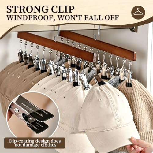 2 Pack Wooden Pants Hangers with 12 Clips, Space Saving Hanging Closet Organizer, Multi-Purpose Hanger for Leggings, Socks, Underwear, Bras, Towels, Closet Storage Solution (Retro) - color: Retro
