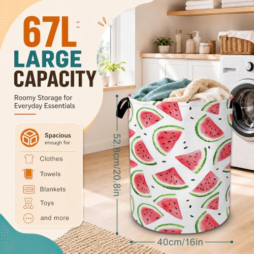 Watermelon Laundry Basket,Summer Foldable Oxford Laundry Hamper with Handles,Collapsible Clothes Storage Bucket Tote Bag for Laundry Room,Bathroom,Bedroom,Dorm - color: Watermelon Summer