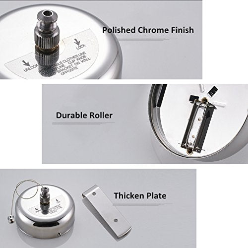 BESy Retractable Clothesline SUS304 Stainless Steel Clothes Dryer with Adjustable Stainless Steel Rope String Hotel Style Heavy Duty,9.2 Feets,Polished Chrome Finish, Round Style (Pack of 3) - color: Polished Chrome, size: Round (Drill) (Pack of 3)