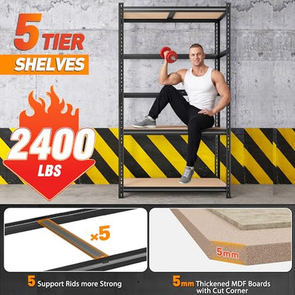REIBII 2400LBS Garage Shelving,36" Wx16" Dx72" H Shelves for Basement - color: Black
