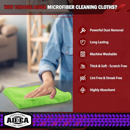 AIDEA Microfiber Cleaning Cloth, 10PK, Microfiber Towels for Cars, 12"×12" - color: Green, size: 10PK